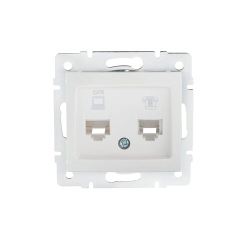 Kanlux DOMO adat-telefon csatlakozó aljzat (RJ45 Cat6 + RJ11), fehér, süllyesztett – gigabites LAN és telefon