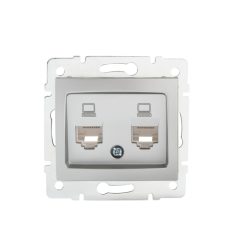   Kanlux DOMO dupla adatcsatlakozó aljzat, RJ45 Cat5e, IP20, ezüst, süllyesztett – két független hálózati csatlakozás