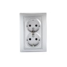 Kanlux DOMO Schuko földelt dupla dugalj, 16A/250V AC, ezüst, süllyesztett – két eszköz egyidejű földelt csatlakoztatásához