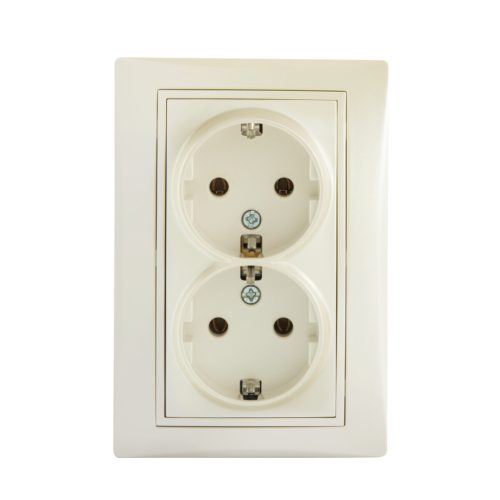 Kanlux DOMO Schuko földelt dupla dugalj, 16A/250V AC, gyöngyház fehér, süllyesztett – két eszköz egyidejű földelt csatlakoztatásához