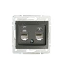 Kanlux DOMO adat-telefon csatlakozó aljzat (RJ45 Cat6 + RJ11), grafit, süllyesztett – gigabites LAN és telefon