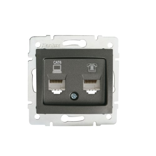Kanlux DOMO adat-telefon csatlakozó aljzat (RJ45 Cat6 + RJ11), grafit, süllyesztett – gigabites LAN és telefon