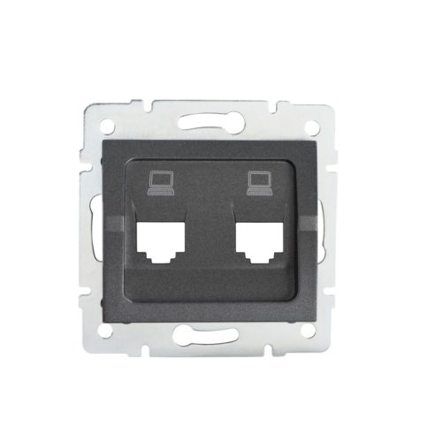 Kanlux RJ45, IP20, grafit, süllyesztett dupla számítógépes csatlakozóaljzat, Logi – két eszköz önálló hálózati csatlakoztatásához