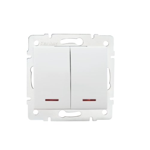 Kanlux 10AX/250V AC, IP20, fehér, fali süllyesztett dupla csillárkapcsoló, Logi – LED jelzőfénnyel csengő kapcsoló vezérléséhez