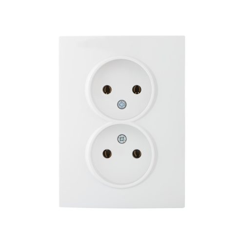 Kanlux 16A/250V AC, fehér, dupla teljes csatlakozóaljzat (földelés nélküli), LOGI – két lámpa/csoport vezérléséhez