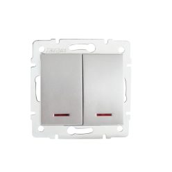   Kanlux 10AX/250V AC, IP20, szürke, fali süllyesztett dupla csillárkapcsoló, Logi – LED jelzőfénnyel csengő kapcsoló vezérléséhez