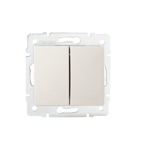 Kanlux 10A, 250V, 71x71 mm, IP20, krémszínű, fali süllyesztett dupla nyomókapcsoló, Logi – egy fényforrás két helyről történő vezérléséhez