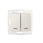Kanlux 10AX/250V AC, IP20, krémszínű, fali süllyesztett dupla csillárkapcsoló, Logi – LED jelzőfénnyel csengő kapcsoló vezérléséhez