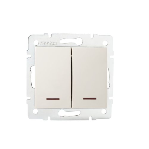 Kanlux 10AX/250V AC, IP20, krém színű, süllyesztett kettős csillárkapcsoló Logi – beépített jelzőfénnyel, két lámpa egy helyről történő kapcsolásához.