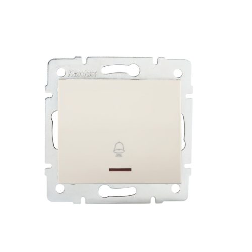 Kanlux 10AX/250V AC, IP20, krémszínű, fali süllyesztett LED‑es csengő nyomókapcsoló, Logi – jelzőfényes csengő kapcsoló vezérléséhez