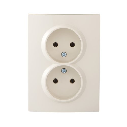 Kanlux 16A/250V AC, krémszínű, dupla teljes csatlakozóaljzat (földelés nélküli), LOGI – két lámpa/csoport vezérléséhez