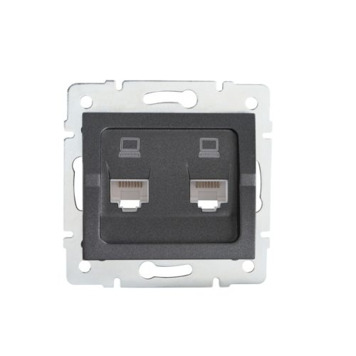 Kanlux RJ45 Cat 5e, IP20, grafit, süllyesztett dupla számítógépes csatlakozóaljzat, Logi – két eszköz önálló hálózati csatlakoztatásához