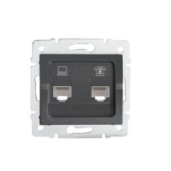  Kanlux, grafit, fali süllyesztett számítógép és telefoncsatlakozó aljzat (RJ45 Cat 5e+RJ11), Logi – számítógép és telefon egyidejű csatlakoztatásához