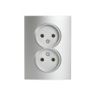 Kanlux 16A/250V AC, ezüst, dupla teljes csatlakozóaljzat (földelés nélküli), LOGI – két lámpa/csoport vezérléséhez