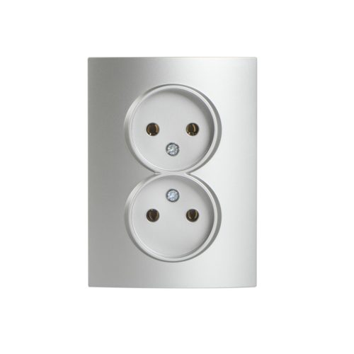 Kanlux 16A/250V AC, ezüst, dupla teljes csatlakozóaljzat (földelés nélküli), LOGI – két lámpa/csoport vezérléséhez