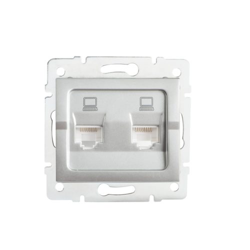 Kanlux RJ45 Cat 5e, IP20, ezüst, süllyesztett dupla számítógépes csatlakozóaljzat, Logi – két eszköz önálló hálózati csatlakoztatásához