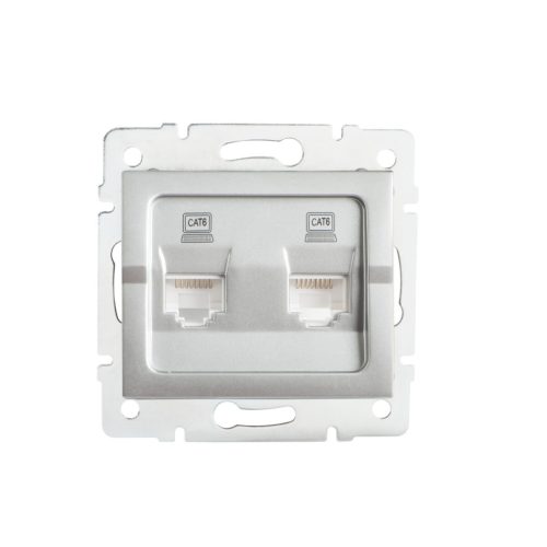 Kanlux RJ45 Cat 6, IP20, ezüst, süllyesztett dupla számítógépes csatlakozóaljzat, Logi – nagysebességű LAN-csatlakozás két eszközhöz