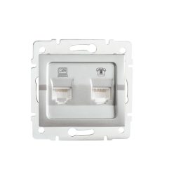   Kanlux, ezüst, fali süllyesztett számítógép és telefoncsatlakozó aljzat (RJ45 Cat 6+RJ11), Logi – egy eszköz önálló LAN és telefon csatlakoztatásához