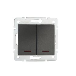   Kanlux 10AX/250V AC, IP20, grafit, fali süllyesztett dupla csillárkapcsoló, Logi – LED jelzőfénnyel csengő kapcsoló vezérléséhez