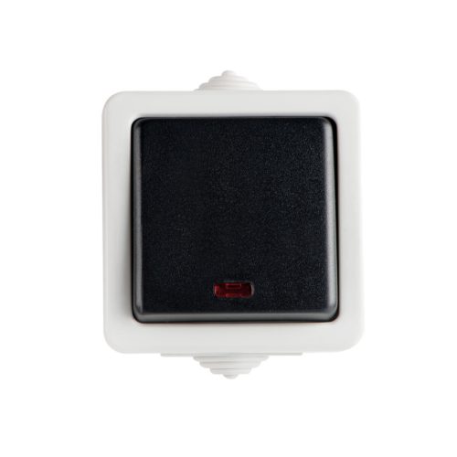 Kanlux 10AX, 250V, 72x72 mm, fekete, IP54 egypólusú LED kapcsoló, TEKNO – kültéri villanykapcsoló