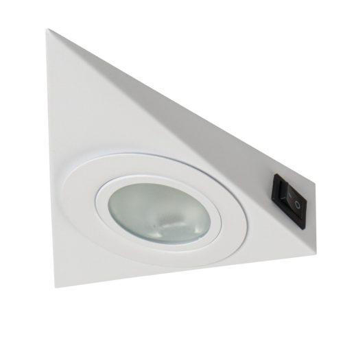 Kanlux G4, 130x130 mm, fehér színű, acél házas, háromszög alakú bútorvilágító spot lámpatest, ZEPO - kapcsolóval felszerelt