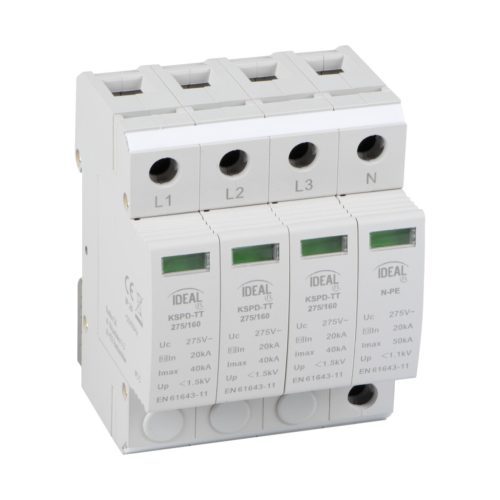 Kanlux 230V AC, T1+T2 B+C osztályú, 3P+N, 160kA, túlfeszültség korlátozó, KSPD-TT 275/160 3P+N - villámcsapás elleni védelemhez