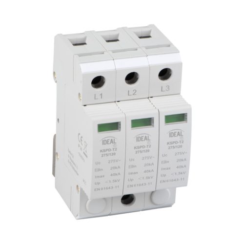 Kanlux 230V AC, T2 C osztályú, 3 pólusú, 120kA, túlfeszültség korlátozó, KSPD-T2 275/120 3P - villámcsapás elleni védelemhez