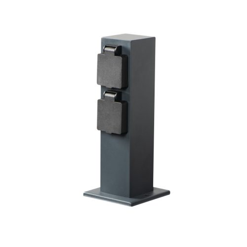 Kanlux, 16A, 220-240 AC, 2SOC, IP44, rozsdamentes acél, antracit, NASTO 2SOC FR B elosztódoboz - kerti oszlop, 250x100x100 mm