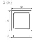 Kanlux süllyesztett lámpatest, 12W, 1250 lm, 145x145 mm, 120°, 4000K, IP44/20, szögletes, fehér, TAVO LED