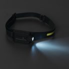 Kanlux akkumulátoros fejlámpa, 350 lm, COB LED + állítható oldalsó led, fekete, gumi + műanyag, MAXIL ACCU - állítható fényerő, akár 9 órás üzemidő, USB-C