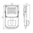 Kanlux 10W, 860-1080 lm, 3000-6500K, IP44, CCT, szürke, 191x120 mm, állítható színhőmérsékletű, fényáramú LED reflektor, ACETE - mozgásérzékelővel
