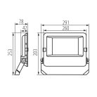 Kanlux 100W, 13500 lm, 4000K, IP65, fekete, fém házas, 253x291 mm, természetes fehér kültéri LED reflektor, AGOR PRO - opál edzett üveg búrával