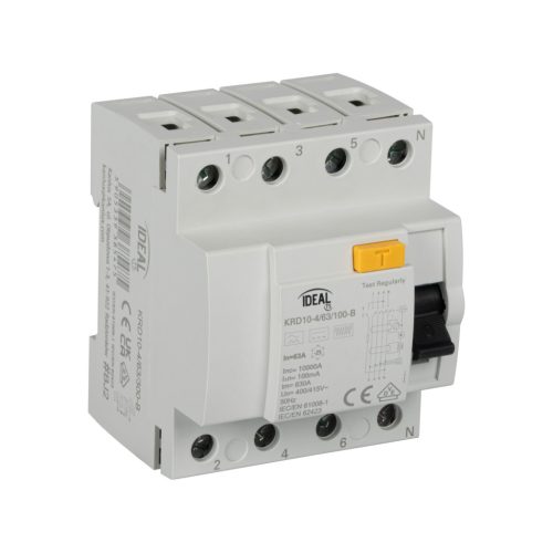 Kanlux 63A 400V AC 100mA 4P Fehér Életvédelmi relé KRD10-4 - Ipari áramkörvédelemhez