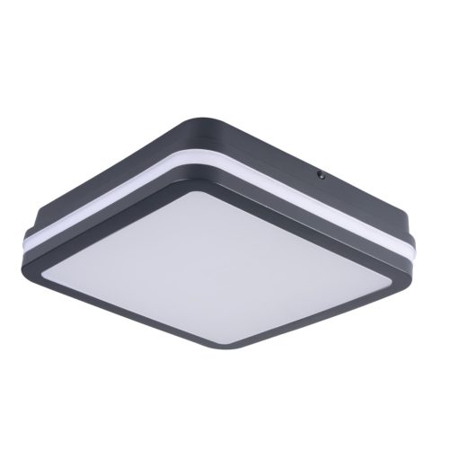 Kanlux 18W, 1400 lm, 4000K, IP54, 220x220 mm, szögletes, grafit, műanyag házas természetes fehér, mozgásérzékelős LED mennyezeti lámpatest, BENO LED