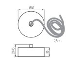Kanlux, 80 mm, ezüst, 2,5 m DALI függesztő kábel, fém-műanyag házas, ALIN CORD DALI 1F-SR – ALIN LED profilhoz