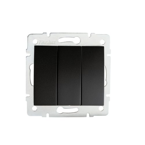 Kanlux 10A/250V AC, matt fekete, IP20, hármas csillárkapcsoló, LOGI – három lámpa/csoport vezérléséhez
