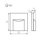Kanlux 0,8W, 15 lm, 12V, 3000K, 75x75 mm természetes fehér süllyeszthető szögletes műanyag lépcsővilágító - 30 000 h élettartam