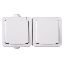   Kanlux 16A/250V AC, fehér, IP54, dupla francia csatlakozóaljzat érintkezés védelemmel, TEKNO – két lámpa/csoport vezérléséhez