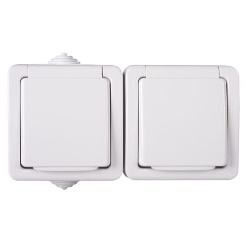 Kanlux 16A/250V AC, fehér, IP54, dupla francia csatlakozóaljzat érintkezés védelemmel, TEKNO – két lámpa/csoport vezérléséhez