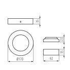 Kanlux felületre szerelhető lámpatest, 12W, 660 lm, Ø170 mm, 110°, 4000K, IP20, kerek, fekete, CARSA V2LED