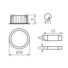 Kanlux süllyesztett lámpatest, 20W, 3150 lm, Ø190 mm, 90°, 4000K, IP44/20, kerek, fehér, TIBERI PRO