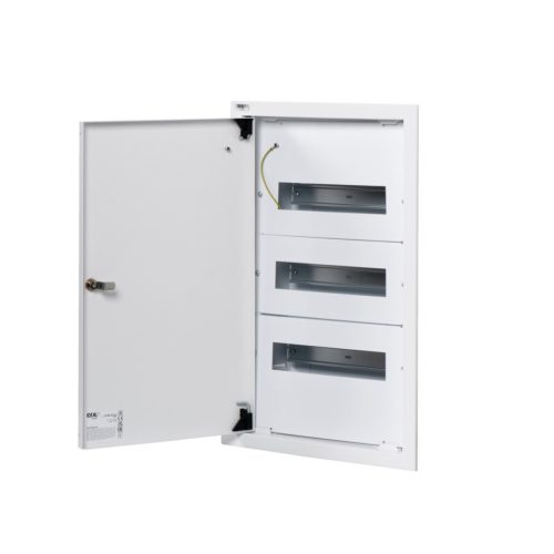 Kanlux KP-DB-I-MF-312, fém kapcsolószekrény, fehér, 3x12 modul, 581x375x115 mm - DIN sínnel, süllyesztett fali szereléshez, IP30 védelemmel