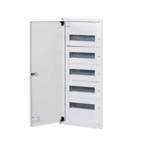 Kanlux KP-DB-I-MF-512, fém kapcsolószekrény, fehér, 5x12 modul, 849x375x115 mm - DIN sínnel, süllyesztett fali szereléshez, IP30 védelemmel