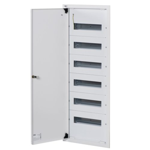 Kanlux KP-DB-I-MF-612, fém kapcsolószekrény, fehér, 6x12 modul, 982x375x115 mm - DIN sínnel, süllyesztett fali szereléshez, IP30 védelemmel