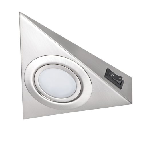 Kanlux G4, 130x130 mm, matt króm színű, acél házas, háromszög alakú bútorvilágító spot lámpatest, ZEPO - kapcsolóval felszerelt